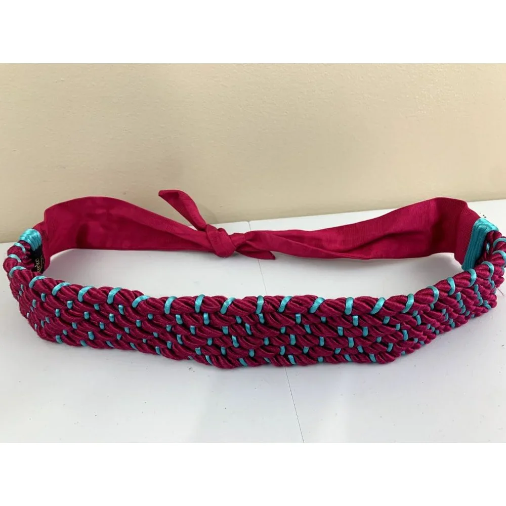 Vintage 90s Statement‎ Belt Burke Deyo Braided Pink Blue Waist Tie Womens Wide